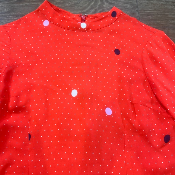 Boden Women's Armelle Red Dot Blouse, 3/4 Length Sleeve, Mock Neck, Size 2 - Picture 5 of 14